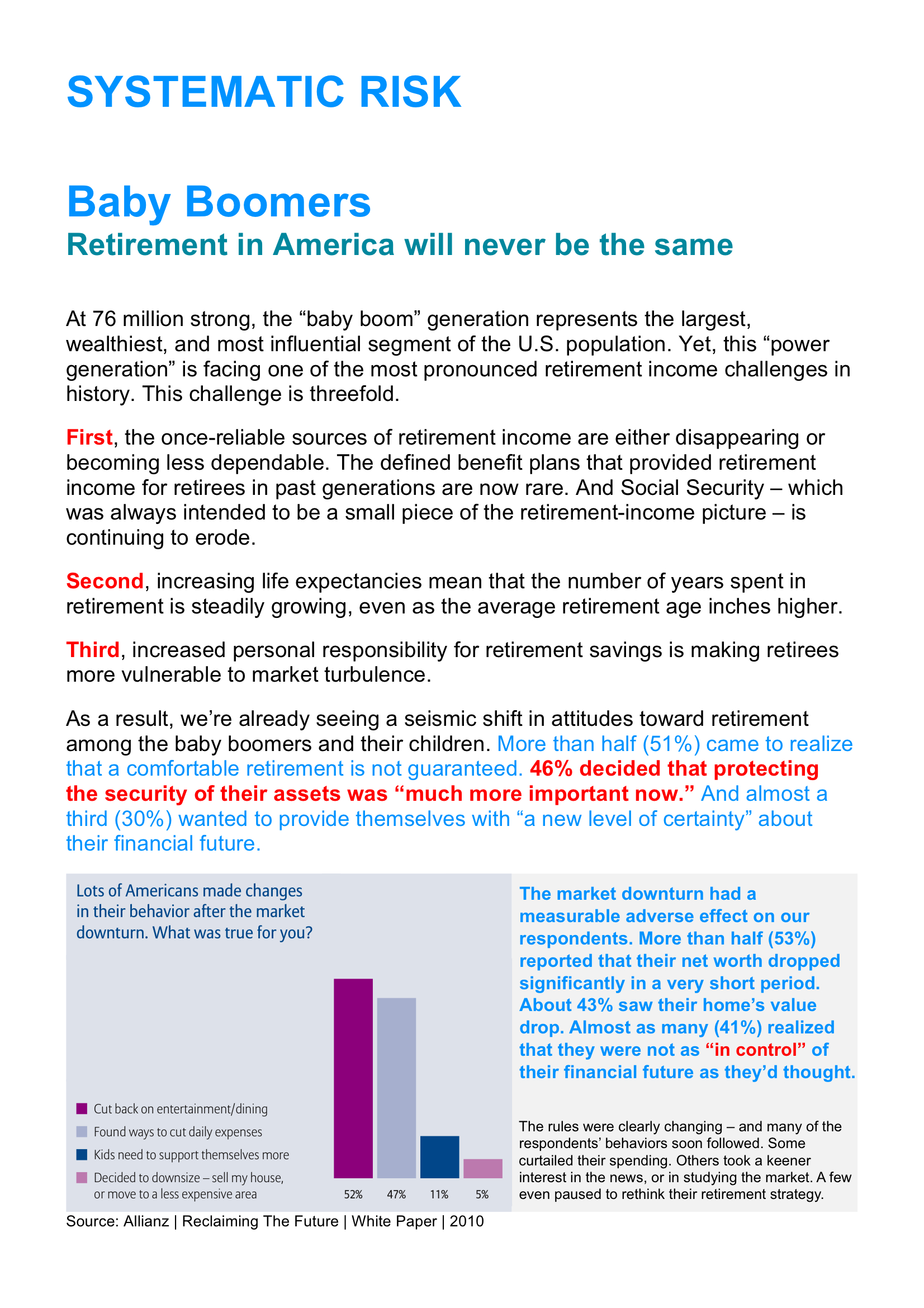 Baby Boomers – Retirement in America will never be the Same: An Example of Systematic Risk