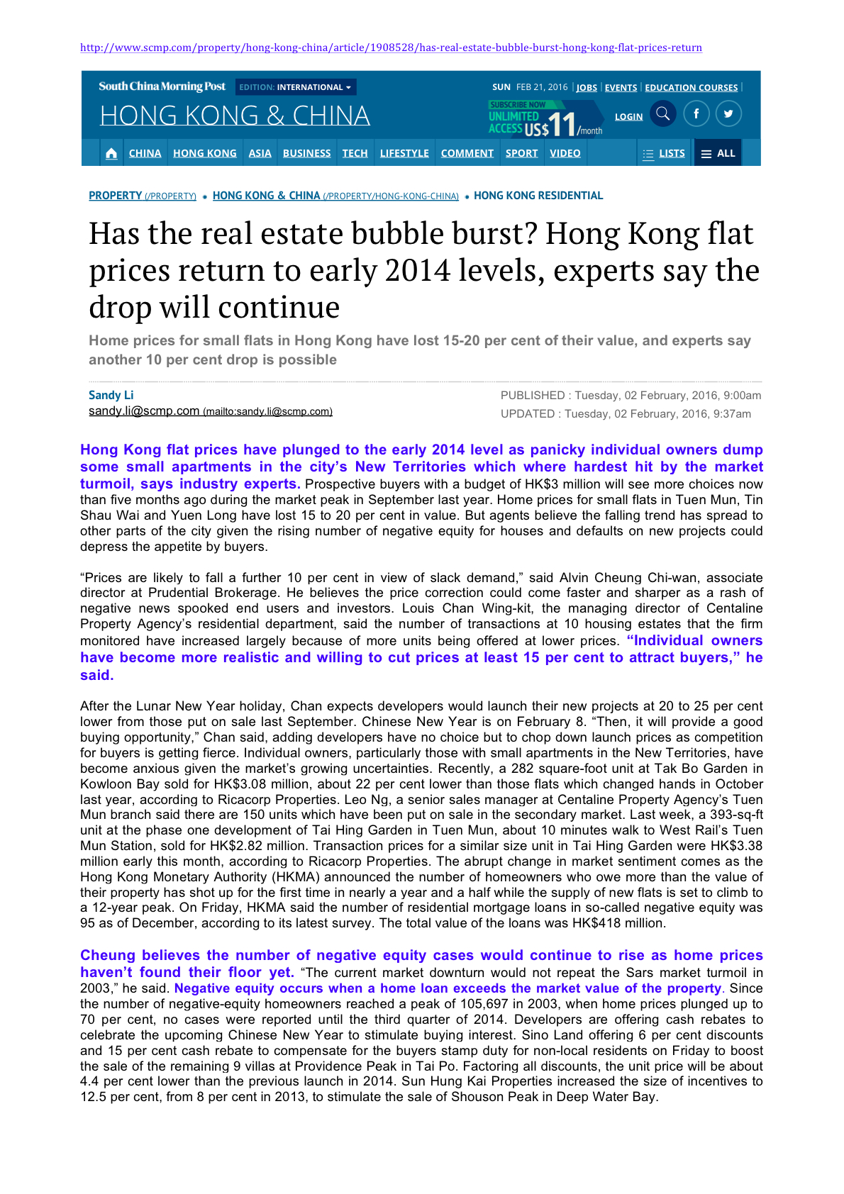 [HK] Has the Real Estate Bubble Burst?