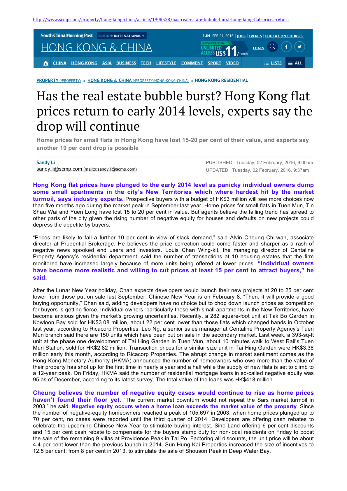 [HK] Has the Real Estate Bubble Burst?