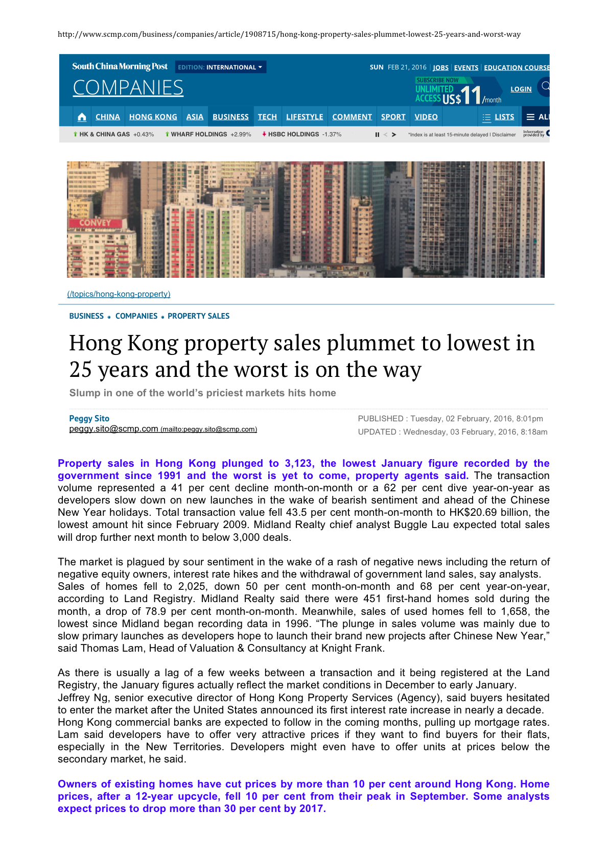 HK Property Sales Plummet to Lowest in 25 Years and the Worst in on the Way