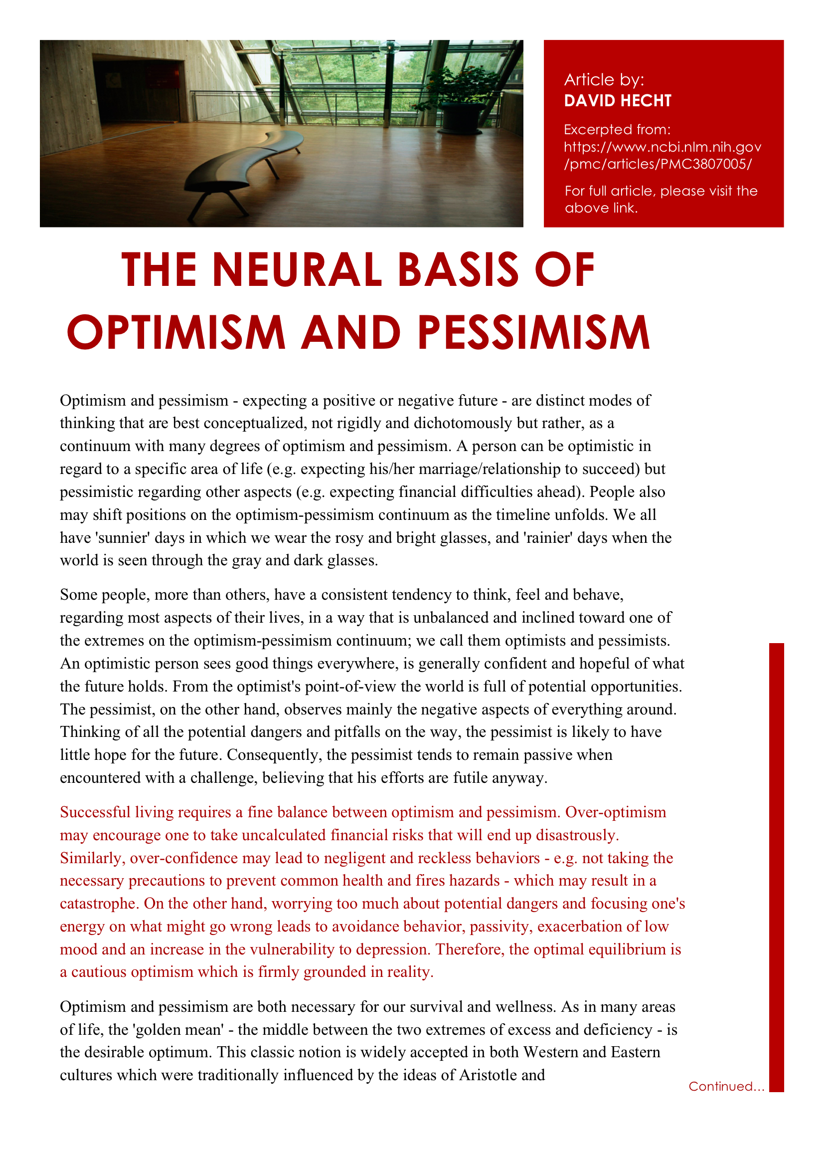 The Neural Basis of Optimism and Pessimism