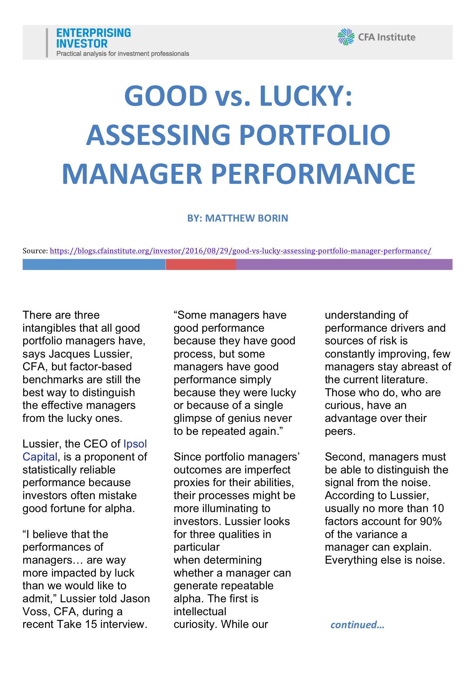 Good vs Lucky: Assessing Portfolio Manager Performance