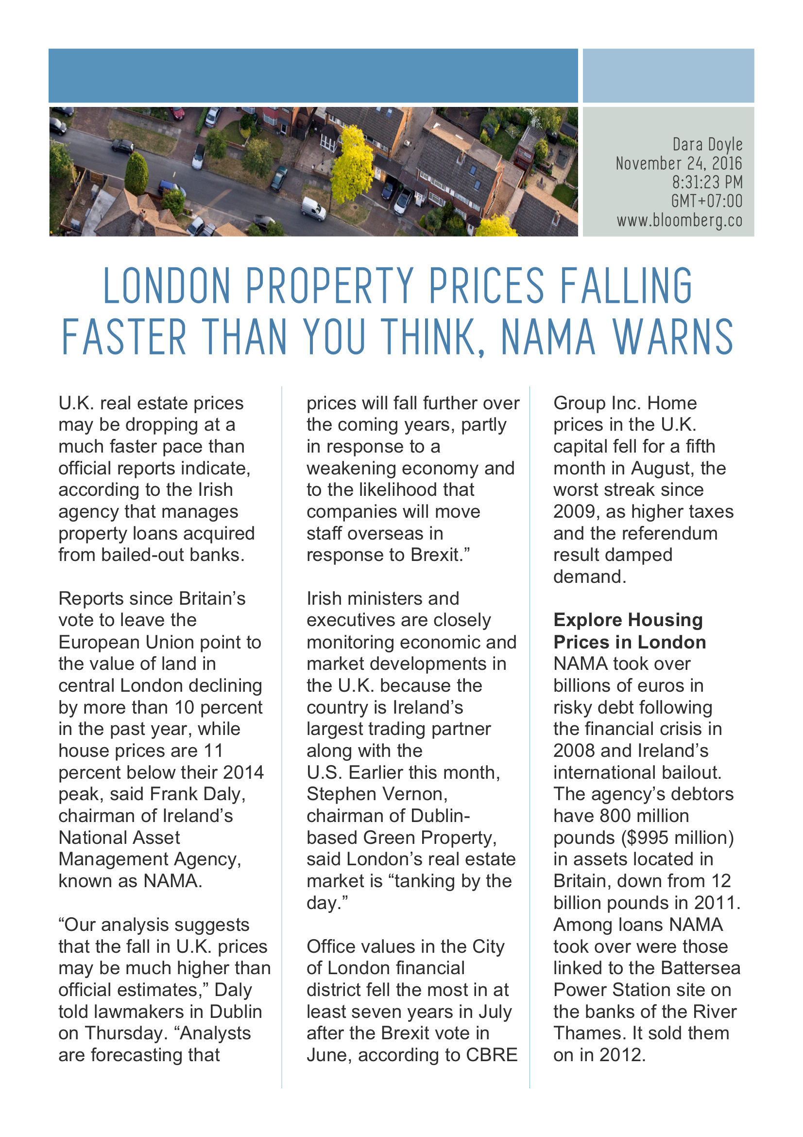 London Property Prices Falling Faster than You Think, NAMA Warns