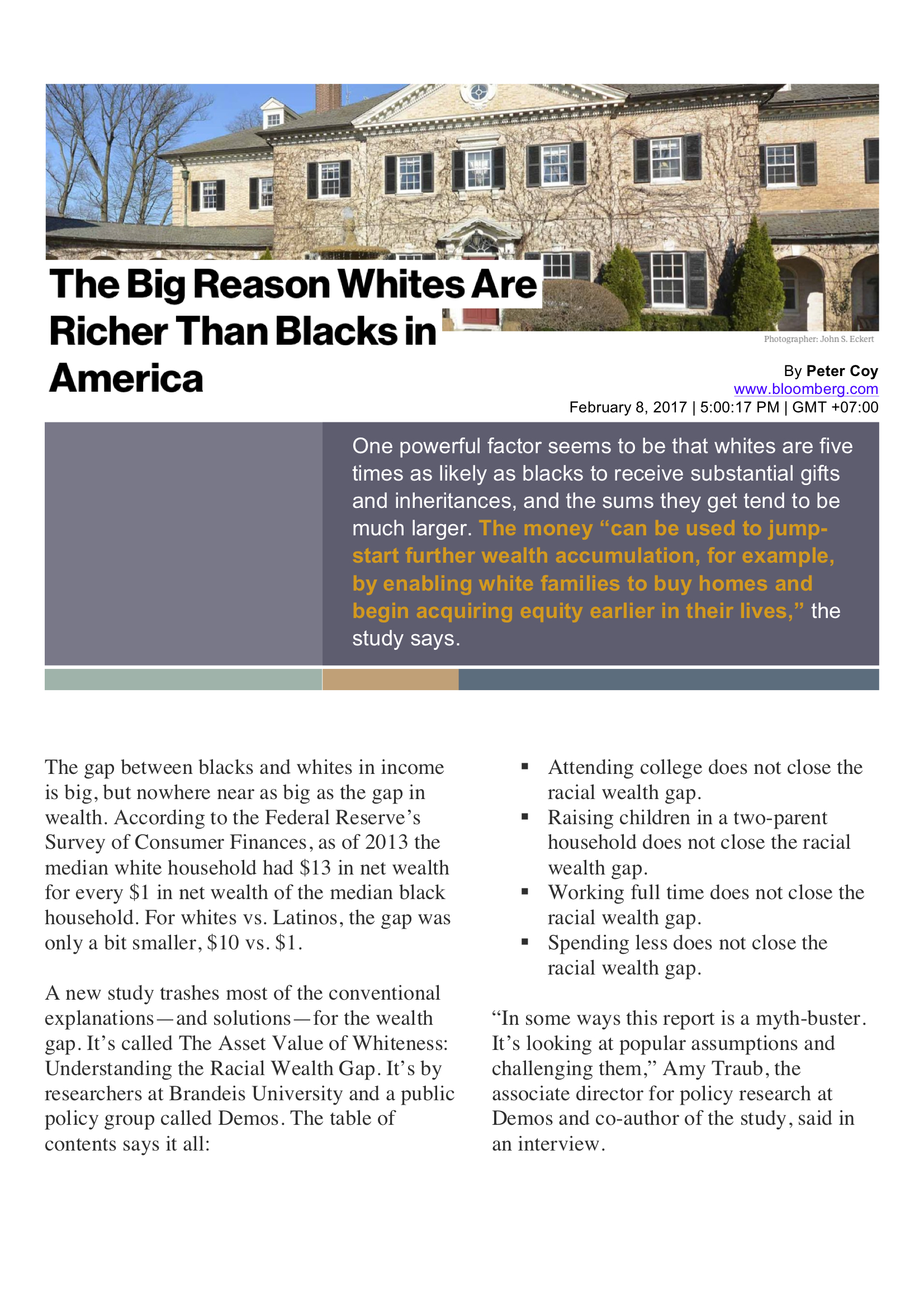 The Big Reason Whites are Richer than Blacks in America [HINT? It relates to substantial gifts and inheritances]