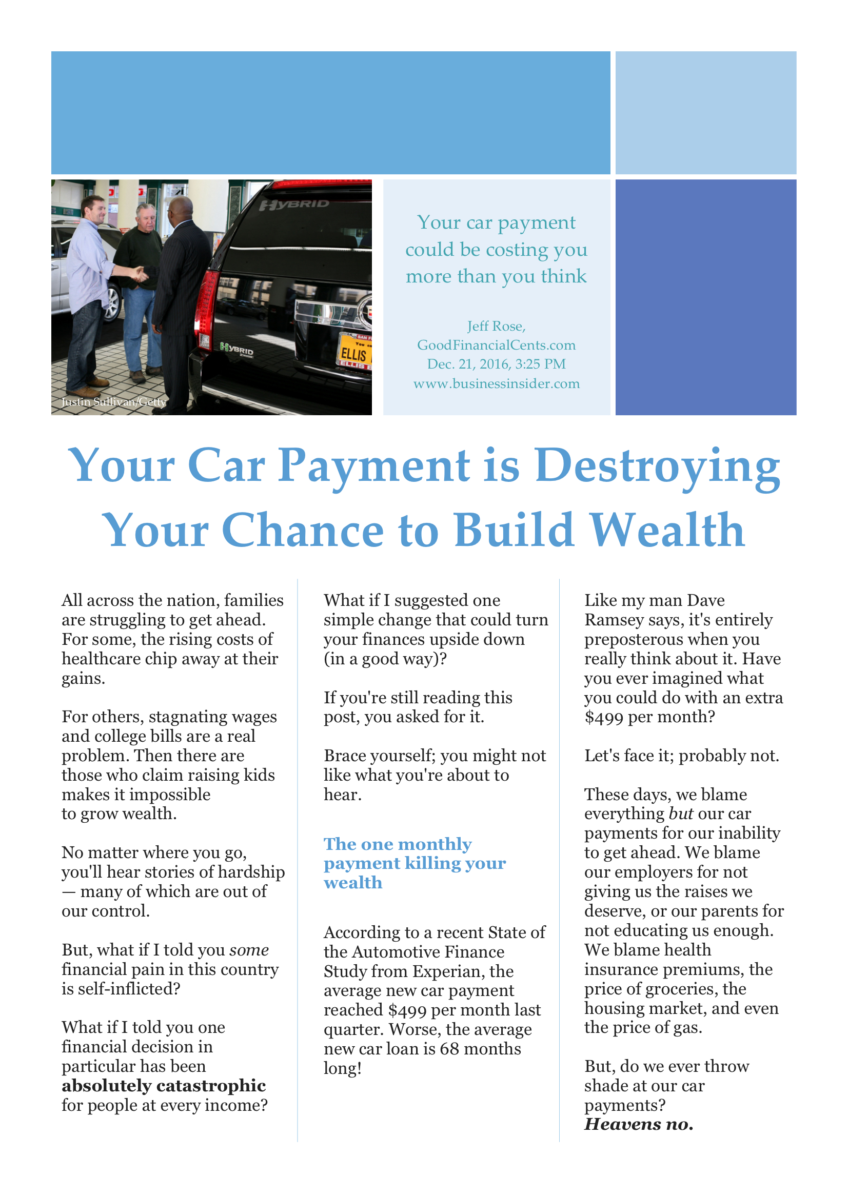 Your Car Payment is Destroying Your Chance to Build Wealth